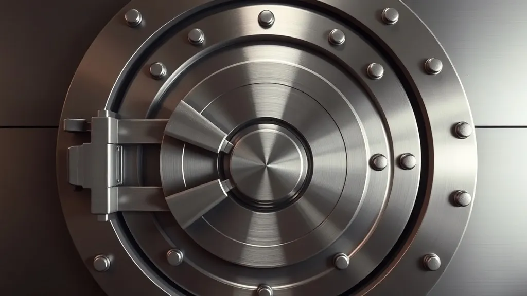 A professional close-up of a modern bank vault door made of
