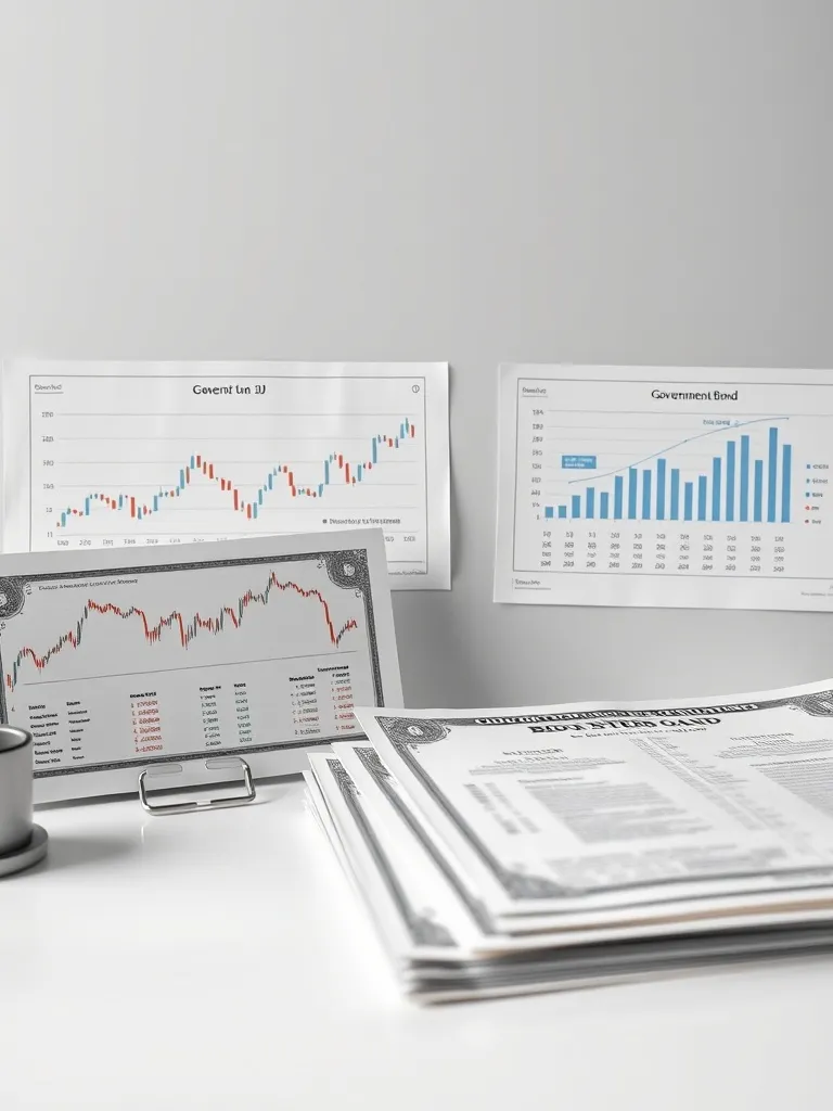 Professional financial charts and government bond certificat